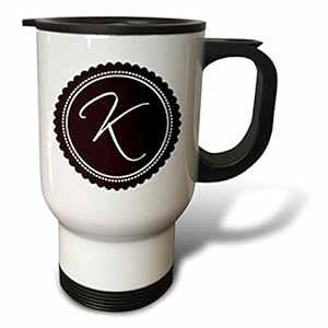 3dRose モノグラム レター K ブラウン フラワー トラベル マグ、14 オンス、ステンレススチール 3dRose Monogram Letter K Brown Flower Travel Mug, 14-Ounce, Stainless Steel