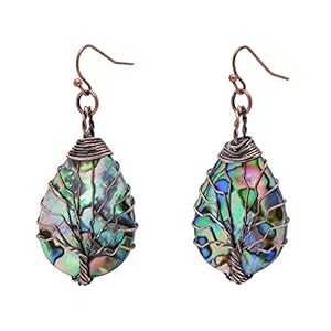 Tree of Life 手巻き海アワビ貝殻イヤリング レディース Joseph Brothers Tree of Life Hand Wrapped Sea Abalone Shell Earrings for Women