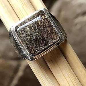 本物のブラック ルチル 925 ソリッド スターリング シルバー メンズ リング サイズ 6.75 Natural Rocks by Kala Genuine Black Rutilated 925 Solid Sterling Silver Men's Ring Size 6.75｜Glomarket
