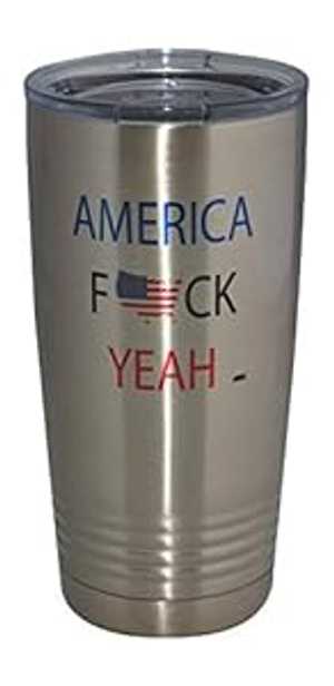 Rogue River Tactical America F Yeah 20 Oz Travel Tumbler Mug Cup w/Lid Stainless Steel Hot or Cold Military Veteran Gift