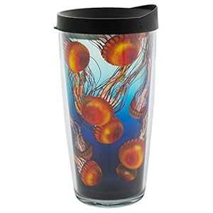 Jellyfish 断熱 16 薬局衡オンス 読みやすい 旅行 タンプラー マグカップ 真っ黒い蓋付き添い人 FREEHEART Jellyfish Insulated 16 Oz Clear Travel Tumbler Mug with Black Lid
