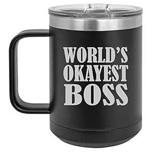 15オンス タンブラー コーヒーマグ トラベルカップ ハンドル&蓋付き 真空断熱ステンレススチール 世界で一番大丈夫なボス ファニー (ブラック) MIP Brand 15 oz Tumbler Coffee Mug Travel Cup With Handle & Lid Vacuum Insulated Stainless S