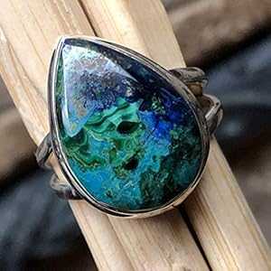 天然マラカイト アズライト 925 ソリッド スターリング シルバー シーニック リング サイズ 7 Natural Rocks by Kala Natural Malachite in Azurite 925 Solid Sterling Silver Scenic Ring Size 7