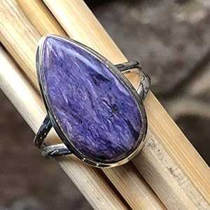 天然シベリア チャロアイト 925 ソリッド スターリング シルバー リング サイズ 9.75 Natural Rocks by Kala Natural Siberian Charoite 925 Solid Sterling Silver Ring Size 9.75