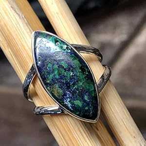 天然マラカイト アズライト 925 ソリッド スターリング シルバー リング サイズ 7 Natural Rocks by Kala Natural Malachite in Azurite 925 Solid Sterling Silver Ring Size 7