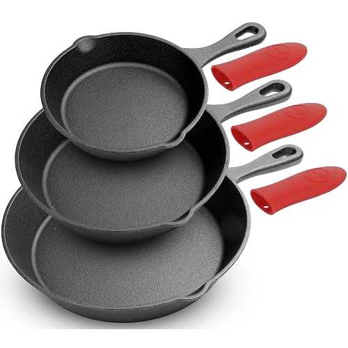 NutriChef 10" & 12" Pre-Seasoned Cast Iron Pans - Durable Nonstick Skillets, Cool-Touch Silicone Handle, For Oven, Grill & All Stovetops|Glomarket