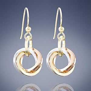 トリコロール ラブ ノット エブリデイ ダングル イヤリング 925 スターリングシルバーと 14K イエローとローズゴールドで満たされたサークル付き ユニークなジュエリー ギフトアイデア 女性へ Tahmi Tricolor Love Knot Everyday Dangle Earrings with ｜Glomarket