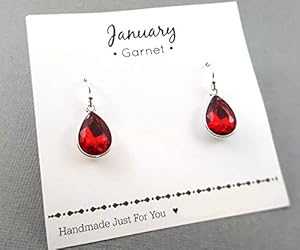 1 月の誕生石イヤリング - ガーネット クリスタル スターリング シルバー ティアドロップ イヤリング CY Design Studio January Birthstone Earrings - Garnet Crystal Sterling Silver Teardrop Earrings
