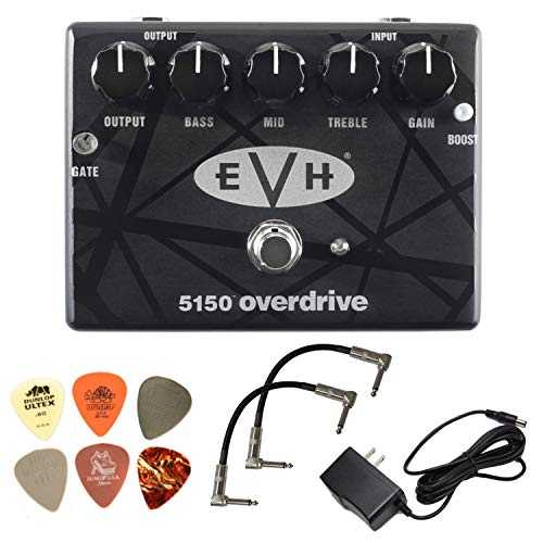 MXR EVH5150 オーバードライブ ペダル バンドル、パッチ ケーブル 2 本、電源、ダンロップ ピック 6 枚付き MXR EVH5150 Overdrive Pedal Bundle with 2 Patch Cables, Power Supply, and 6 Dunlop Picks|Glomarket