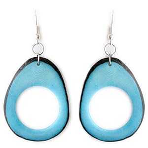タグアナッツ スライス イヤリング ターコイズ ハンドメイド フェアトレード FLORAMA Natural Jewelry Tagua Nut Slices Earrings Turquoise Handmade Fair Trade