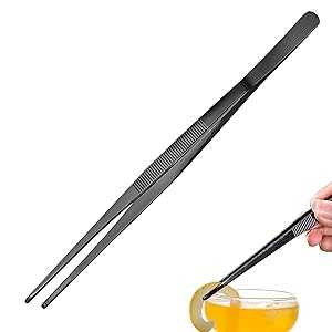 ピンセット – 11.8インチ/30cm 精密ピンセット、バーテンダー、ミクソロジスト用食品切り抜きステンレススチールトング – NZ01-B (ブラック) SuproBarware Tweezers 11.8''/30cm Precision Tweezers, Garnish Stainless Steel Tongs for Bartender,画像