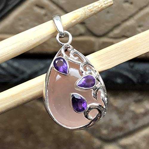 天然 2ct パープル アメジスト、ローズクォーツ 925 ソリッド スターリング シルバー デザイナー ペンダント 35mm Natural Rocks by Kala Natural 2ct Purple Amethyst, Rose Quartz 925 Solid Sterling Silver Designer Pendant 35mm 35,254円