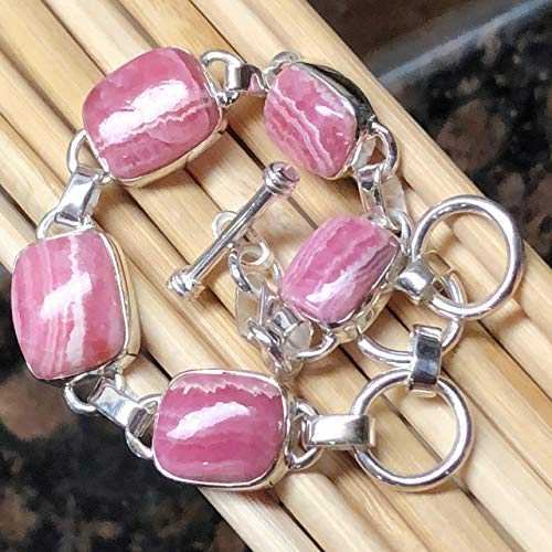 ナチュラル ピンク ロードクロサイト 925 ソリッド スターリング シルバー ブレスレット 7 1/2 インチ Natural Rocks by Kala Natural Pink Rhodocrosite 925 Solid Sterling Silver Bracelets 7 1/2 inches