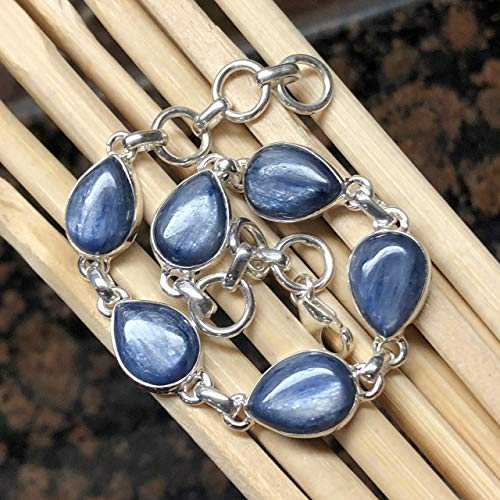 天然カボチャン ロイヤル ブルー カイヤナイト 925 ソリッド スターリング シルバー ブレスレット 8 インチ Natural Rocks by Kala Natural Cabochan Royal Blue Kyanite 925 Solid Sterling Silver Bracelets 8 inches