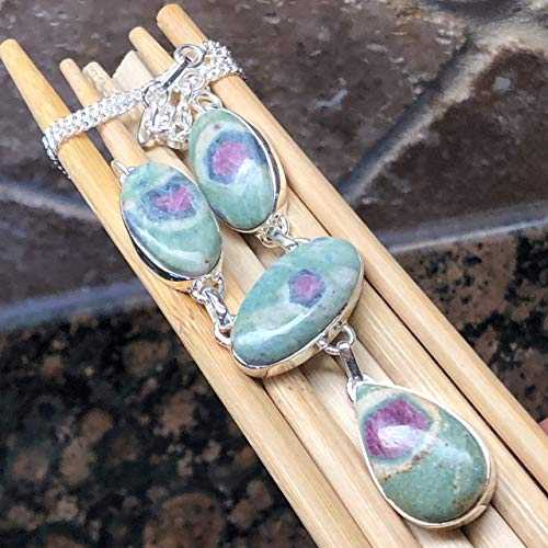 天然ルビー、フクサイト 925 ソリッド スターリング シルバー ネックレス 18 インチ Natural Rocks by Kala Natural Ruby in Fuchsite 925 Solid Sterling Silver Necklace 18\