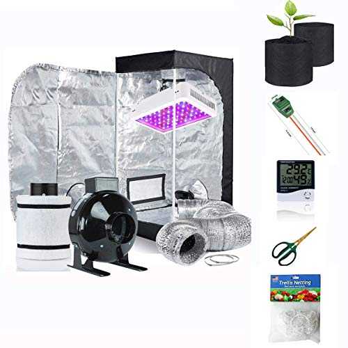 Supergrower 屋内栽培テント + 600W LED フルスペクトル栽培ライト 屋内植物用コンプリートキット 4 インチファンとフィルター換気システム付属 (4 インチファンフィルター + 600W LED ライト + 栽培テント 32\\\