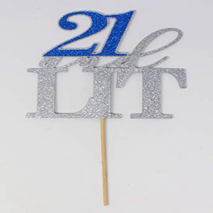 All About Details 21 and Lit Cake Topper, 1pc, happy 21st birthday (Silver & Blue), 5 x 9画像