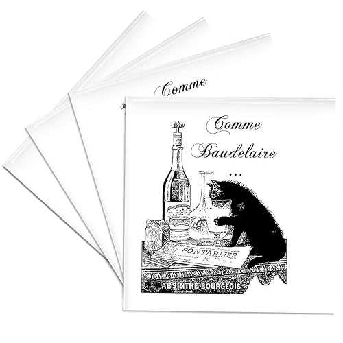 3dRose CST_110380_3 Black Cat フレンチ ヴィンテージ アート セラミック タイル コースター、4 枚セット 3dRose CST_110380_3 Black Cat French Vintage Art-Ceramic Tile Coasters, Set of 4画像