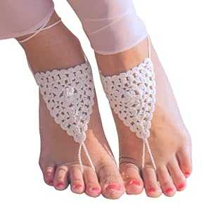 MCC Barefoot Sandals & Lace MCC Triangle Lace Barefoot Sandals Foot Jewelry for Women, Boho Beach Wedding Bridesmaids Gift, Soles Shoes (White)