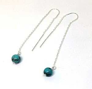 ターコイズ ジェムストーン スターリング シルバー スレッダー イヤリング CHEFJEWELRY/ElmParkJewelry/ChefMel Turquoise Gemstone Sterling Silver Threader Earrings