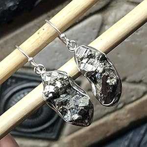 本物のパイライト Druzy 925 ソリッド スターリング シルバー イヤリング 35mm Natural Rocks by Kala Genuine Pyrite Druzy 925 Solid Sterling Silver Earrings 35mm