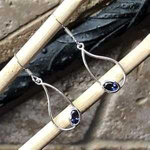 天然アイオライト 925 ソリッド スターリング シルバー イヤリング 35mm Natural Rocks by Kala Natural Iolite 925 Solid Sterling Silver Earrings 35mm｜Glomarket