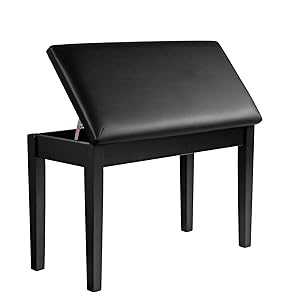 SONGMICS Duet Piano Bench with Padded Cushion and Storage Compartment, Piano Chair Seat, 13.4 x 29.1 x 19.7 Inches, Ink Black ULPB75BK