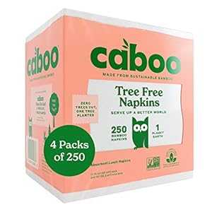 Caboo Tree フリー竹ペーパーナプキン、250 枚入り 4 パック、合計 1000 枚のナプキン、環境に優しい、持続可能な、使い捨てキッチンナプキン Caboo Tree Free Bamboo Paper Napkins, 4 Packs of 250, 1000 Total Napkins, Eco Friendly, Sustain