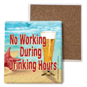 SJT ENTERPRISES, INC. No Working During Drinking Hours (Beer image on Beach) - Beach Themed 4-pack of 4
