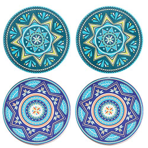 SAYOK Table Coasters Christmas Ceramic Absorbent Stone Mandala Coaster with Wooden Non-Slip Cork Base Mugs Glasses Beer Coffee Cup Drink Holders,Great Farmhouse Room Party Decor Set of 4画像
