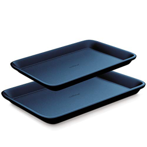 Non-Stick Cookie Sheet Baking Pans - 2-Pc. Professional Quality Kitchen Cooking Non-Stick Bake Trays w/ Blue Diamond Coating Inside & Outside, Dishwasher Safe - NutriChef, One Size画像