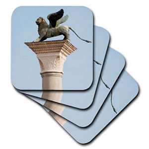3dRose CST_82161_1翼のあるライオン像、セントマーク、ピアッツェッタ、ベニス。イタリアEu16Pri0186プリズムソフトコースター、（4個セット） 3dRose CST_82161_1 Winged Lion Statue, Saint Mark, Piazzetta, Venice. Italy Eu16 Pri0186 Prism Soft C画像
