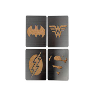 DC Comics Superhero Logo 4-Piece Coaster Set | Batman, Superman, Wonder Woman & The Flash Laser-Cut Justice League Logos - Sturdy, Unique Cork & Ceramic Design - Great Gift Idea Underground Toys DC Comics Superhero画像