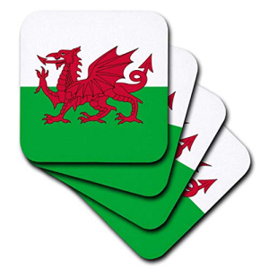 3dRose Flag of Wales-Welsh Red Dragon on White and Green-Y Ddraig Goch UK United Kingdom Great Britain-Soft Coasters, Set of 8 (CST_158289_2)画像