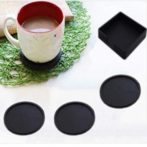 YYGMSS 4Pcs Round Silicone Coasters with Holder Dining Plastic Black Coasters for Drink Living Room Office画像