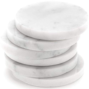 Gayan Celebrations White Marble Stone Coasters for Drinks (100% Real Solid Marble), Set of 6, with Holder | Perfect Housewarming Gift, Wedding Gift, or for Your Kitchen, Living Room, Coffee Table Decor画像