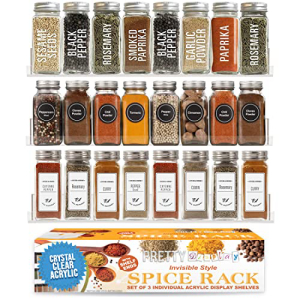 'Invisible' Spice Rack Wall Mount: Pretty Display 15” Crystal-Clear, Acrylic Wall Spice Rack Organizer Shelves with Shelf Ends [3 Pack]画像