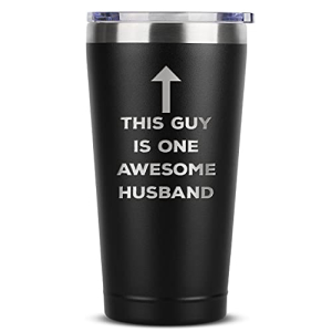 Sodilly One Awesome Husband - 16 oz Black Insulated Stainless Steel Tumbler w/ Lid Mug - Birthday Valentines Fathers Day Christmas Gift Ideas from Wife - Funny Present Idea for Groom - Unique Gifts Presents画像