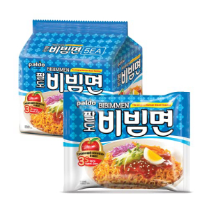 Paldo Fun & Yum Bibim Men Instant Cold Noodles, Pack of 5, Brothless Cold Ramen with Sweet & Spicy Seasoning Sauce, Oriental Style Korean Ramyun, Soupless K-Food, 130g x 5画像