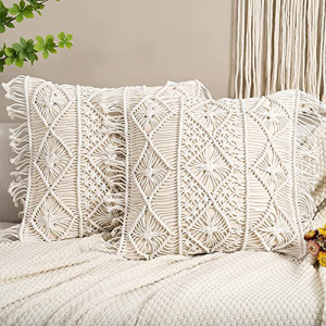 お求めやすく価格改定 待望 Homesunshine Macramé Pillow Cover- Set of 2 Boho Cushion Cover 100% Cotton Decorative Fringe Home Decor jo-scott.com jo-scott.com