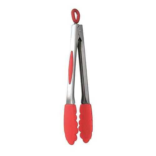 Mastrad 12 インチ ステンレスおよびシリコン トング、レッド Mastrad 12-Inch Stainless and Silicone Tongs, Red