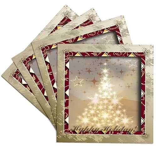 3dRose CST_24347_3 Tree of Lights Happy Holiday セラミック タイル コースター (4 個セット) 3dRose CST_24347_3 Tree of Lights Happy Holiday Ceramic Tile Coasters (Set of 4)