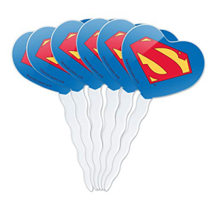 GRAPHICS＆MOREスーパーマンニュー52シールドロゴハートラブカップケーキピックトッパーデコレーション6点セット GRAPHICS & MORE Superman New 52 Shield Logo Heart Love Cupcake Picks Toppers Decoration Set of 6画像