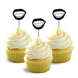 picwrap Vampire silhouette Halloween Cupcake Topper Black Cardstock 12 per Pack Cupcake decor Vampire mouth画像