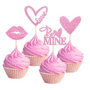 Unimall 24 個パック ピンク ラブ ハート カップケーキ トッパー セクシー リップ ビー マイン カップケーキ ピック バレンタインデー デコレーション ウェディング パーティー デコレーション Unimall Pack of 24 Pink Love Heart Cupcake Toppe画像