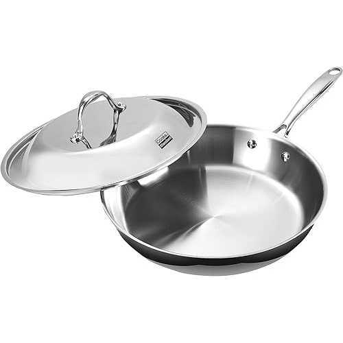 Cooks Standard Stainless Steel Frying Pan 12 Inch, Multi-Ply Full Clad Wok Stir-Fry Cooking Pans with Dome Lid, Stay-Cool Handle, Dishwasher Safe, Oven Safe 500 F, Silver｜Glomarket