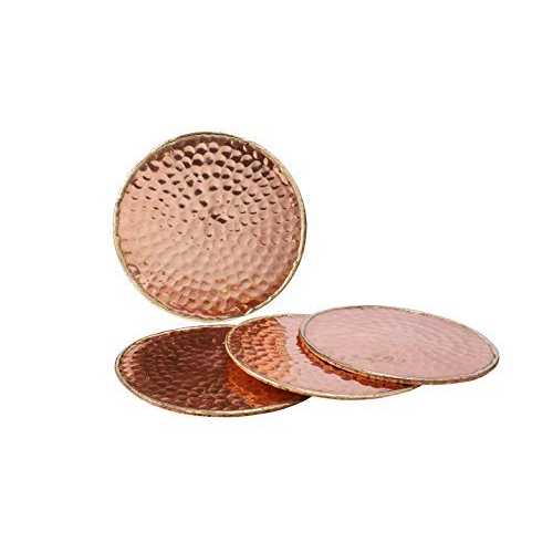 GoCraft Hammered Copper Coasters / Handmade Coasters with Padded Cork Protection for Drinks, Beverages \u0026 Wine/Bar Glasses (Set of 4)