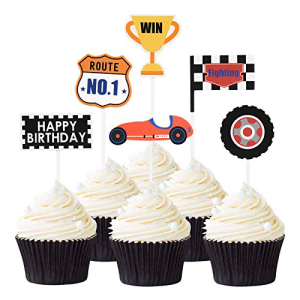 24 個のレースカーカップケーキトッパーレーシングカーのテーマカップケーキピックパーティーデコレーション用品 24PCS Race Cars Cupcake Toppers Racing Car Theme Cupcake Picks Party Decorating Supplies画像