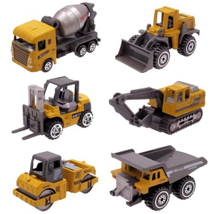 Dreamon Kids Diecast Construction Vehicles Metal Engineering Cars Set Toys Play Trucks for Boys Age 3 4 Birthday Party Supplies Cake Topper (Pack of 6)画像