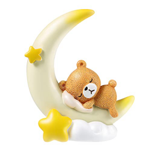 Amosfun クマと月の置物像 ベビームーンケーキトッパー 誕生日ケーキトッパー 車のダッシュボードオーナメント (イエロー) Amosfun Bear and Moon Figurine Statue Baby Moon Cake Topper Birthday Cake Topper Car Dashboard Ornaments (Yellow)画像